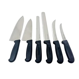 Columbia Cutlery 6 Piece Knife Set for Commercial Kitchens - 10” Chef, 8” Chef, 10” Bread, 12" Slicer, 8” Curved Butcher, 6” Boning