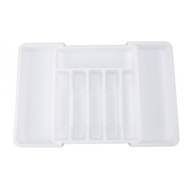 Expandable Utensil Tray Multi Compartments Space Saving Expandable Kitchen Drawer Organizer for Silverware Flatware Cutlery White