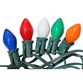 Holiday Pride Old Fashioned Ceramic C7 Christmas Tree Lights - Multi-Color with Green Wire - UL Listed - Set of 25