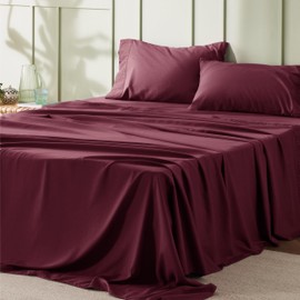 Bedsure Full Size Bed Sheets - 4 Pieces Soft Full Sheet Set - Breathable & Cooling - Hotel Luxury - Easy Care Polyester Microfiber Bedding for Women, Men, Burgundy