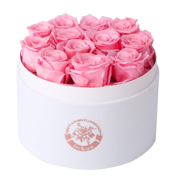 Dekun Preserved Roses Gift Box,12 Genuine Roses,Premium Fresh Cut Roses, Real Roses That Last a Year,Gifts for Women (Pink)