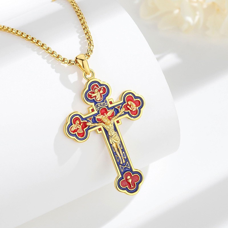 EUDORA Cross Necklace for Women Men S925 Sterling Silver 18K