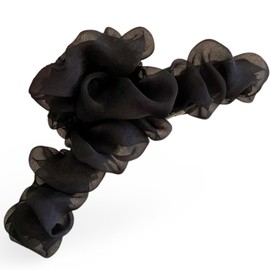 シャーククリップ ヘアクリップ 大きめしバンスクリップ シフォン ドームヘアクリップ ふわふわ しっかり 人気 上品 おしゃれ シンプル レディース用 通勤 出掛け ブラック