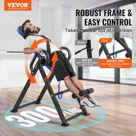VEVOR Inversion Table, 300 lbs Capacity Heavy Duty Inversion Table, Decompression Back Stretcher Machine, Strength Training Equipment with Headrest, Ankle Lock, Adjustable Protective Belt, Blue/Black