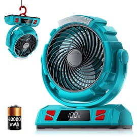 Camping LED Fan with Light, 40000mAh Rechargeable Battery Powered Outdoor Tent Fan with Light and Hook, 6 Speed, Personal USB Desk Fan for Camping, Fishing, Power Outage,Hurricane, Worksite