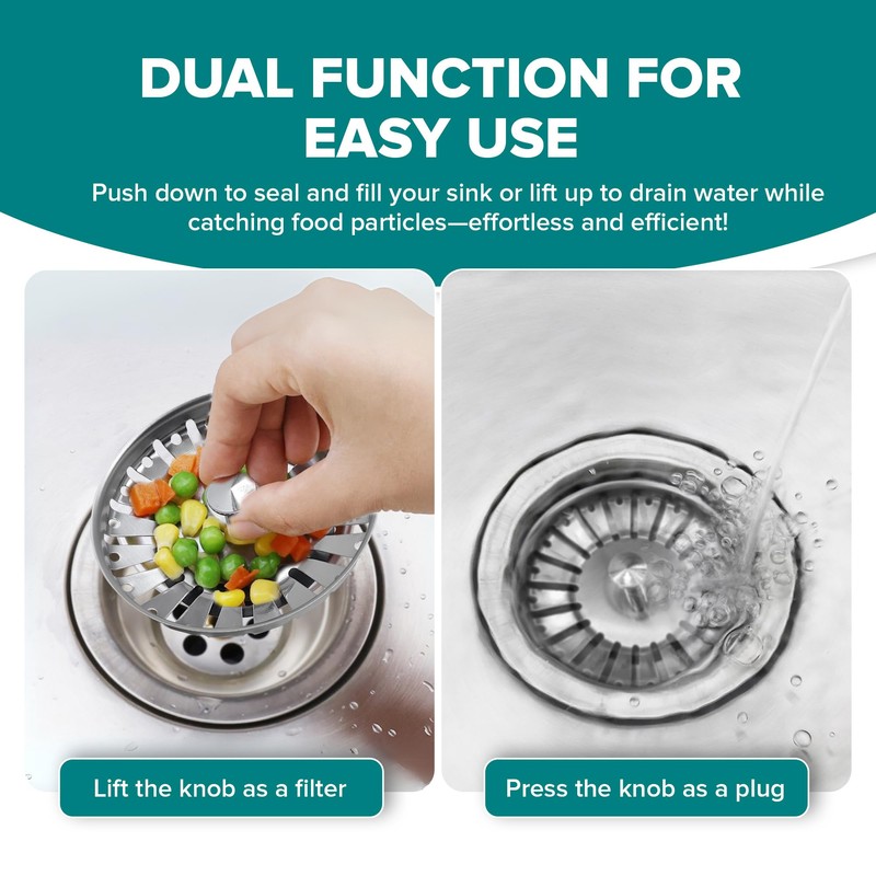 Luxe House Kitchen Sink Strainer Plug, 304 Stainless Steel, Food