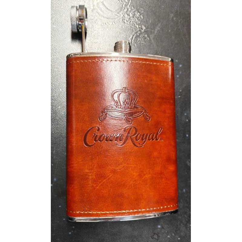 Crown Royal Limited Edition Stainless Steel Leatherbound 8oz Hip Flask