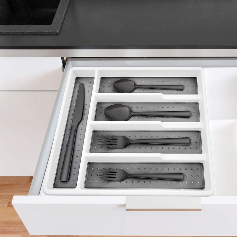 LIANYU 20-Piece Black Silverware Set with Tray, Stainless Steel Square