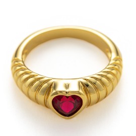 C.Paravano Rings for Women Ruby Rings with Hearts 18k Gold Rings Heart Gold Plated Rings Red Gemstone Rings Statement Rings for Women Stackable Rings for Women Size 7