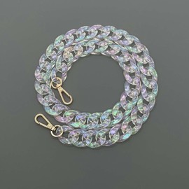 KMERCE Bag Chain Shiny Acrylic, Chain for Handbag, Bag Strap, Strap for Handbag, Shoulder Strap with Carabiner, Bag Strap Wide, Replacement Strap for Bag 2 cm Wide, 120 cm Long, Transparent