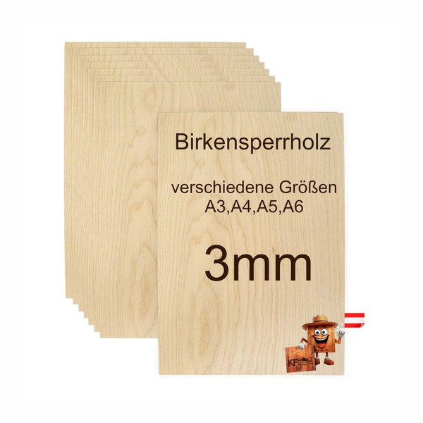 KF-Holz Pack of 10 Birch Plywood Sheets (A5 210 x