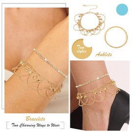 2 Pcs Ankle Bracelets Anklet Wristband for Women,Bell Adjustable Classic Chain Ankle Bracelets Foot Bracelet Ankle Bracelet Diamond Beach Barefoot Sandal Foot Chain Jewelry Anklet Gifts for Girls Teen