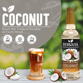 Syruvia Coffee Syrup, Coconut Flavored Syrup for Drinks, Lattes, and Desserts – 25.4 fl oz, With Pump