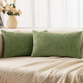 Woaboy Pack of 2 Moss Green Pillow Covers 12x20 Inch Soft Chenille Couch Throw Pillows Solid Color Cushion Covers Home Decoration for Spring Sofa Living Room