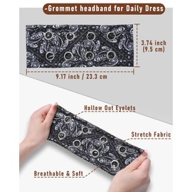 CHLINS 3 Pcs Punk Hollowed Out Eyelets Grunge Wide Headbands for Women Stretchy Metal Rock for Sports Casual Hair Bands Y2K Daily Hair Accessories