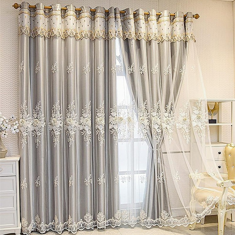 Amidoudou 1 Pair Luxury European Curtains with Valance for Living