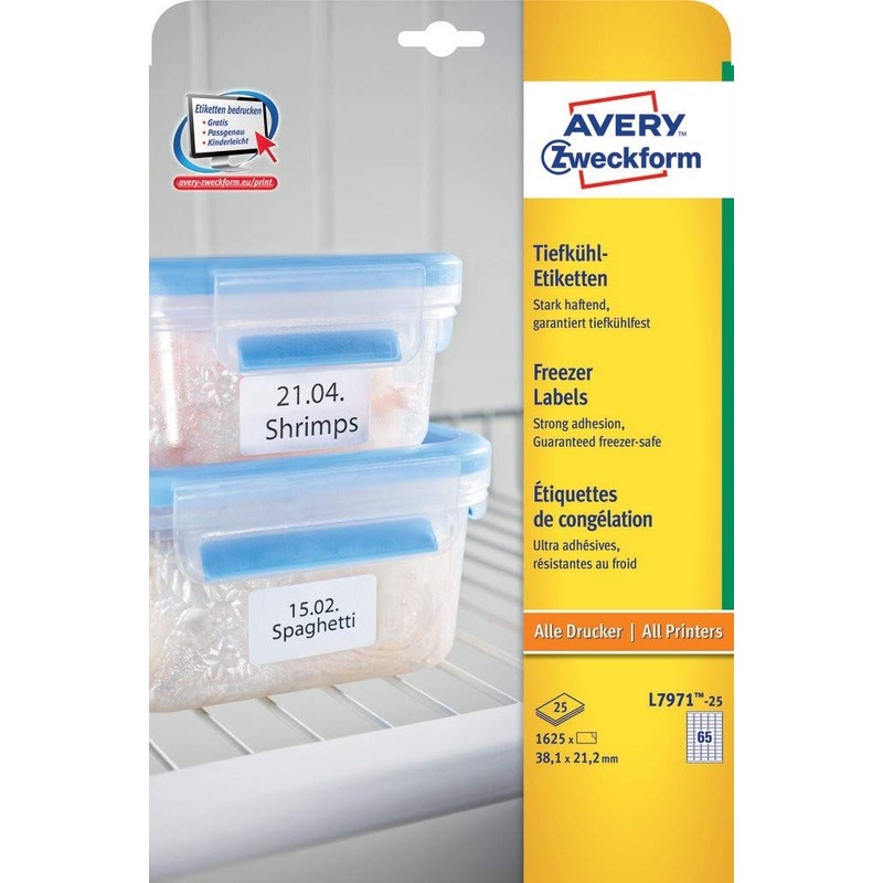 Avery Purpose Form L7971-25 Freezer Labels, Deep Cooling Fixed, 38.1