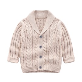 AMMENGBEI Infant Baby Boys V-Neck Cardigan Crochet Sweater,Toddler Knit Button up Knitted Pullover Sweatshirt(Khaki,2-3T)