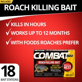 Combat Max 12 Month Roach Killing Bait, Small Roach Bait Station, Child-Resistant, 18 Count