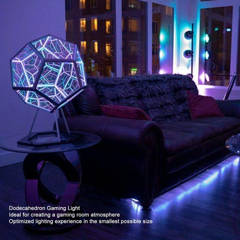 Dodecahedron Gaming Light, Cool RGBW LED Table Lamp with Stand