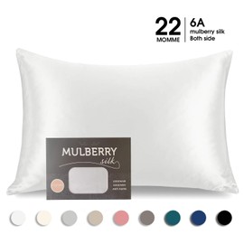 Cognatio 22 Momme 100% Mulberry Silk Pillowcase for Skin and Hair, Both Sides Pure Silk Pillow Case with Hidden Zipper, 1pc, Gift Box Packed, 50 x 75 cm, Cool White