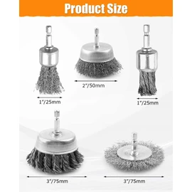 WENHUALI 5 Pcs Drill Wire Brush Set, Heavy Duty Wire Brush Wheel for Drill, 1/4'' Hex Shank Wire Brush Drill Attachments Coarse Carbon Steel Crimped, Great for Cleaning Rust, Paint, Abrasive
