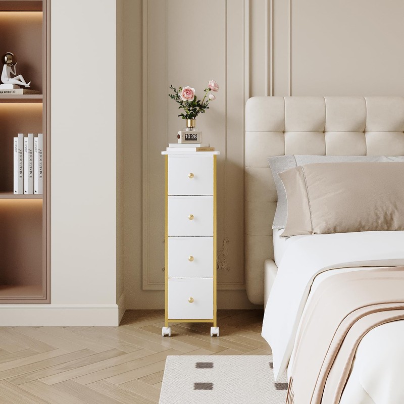 Narrow Storage Cabinet, Narrow Nightstand Dresser with 4 Drawers