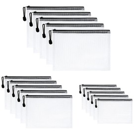 Vicloon Document Bag A4 + A5 + A6, 15 Pieces Mesh Plastic Zip Bag, Waterproof Document Case, Zip Bag, Wallet Bags, Plastic Mesh Document Folders