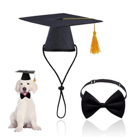 Dog Graduation Cap and Bow Tie Collar for Small Dogs Graduation Outfits for Pets Grad Hat and Bowtie Collar Set for Dogs Cats Graduate Costume for Kitten Puppy Grad Party Favor Accessories