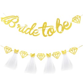 Gold Bride to Be Bachelorette Party Banner, Glitter Hen Party Decorations Engagement Hanging Sign Bridal Shower Wedding Supplies