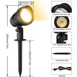 MEIKEE 9W LED Landscape Lights IP66 Waterproof Outdoor 110V Landscape Spotlight Pathway Lights for Yard, Lawn,Garden with US 3-Plug 3000K Warm White Lights (2 Pack)