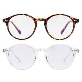 Gleyemor Blue Light Glasses for Men Women, Vintage Round Bluelight Blocking Computer Screen Protection Glasses (Tortoise+Transparent)