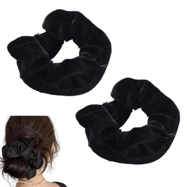 Black Velvet Scrunchies for Women Girls Zipper Pocket Scrunchie, Extra Large Scrunchies for Thick Thin Hair Velvet Hair Ties for Women Zipper Scrunchie Safe Secret Pocket Ponytail 2 Pcs