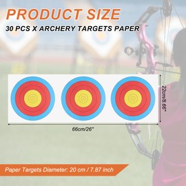 sourcing map Archery Targets Paper 26"x9"(66x22cm) Bow and Arrow Targets 3 Spot for Hunting Backyard Shooting Practice (White, Blue, Red, Yellow, Pack of 30)