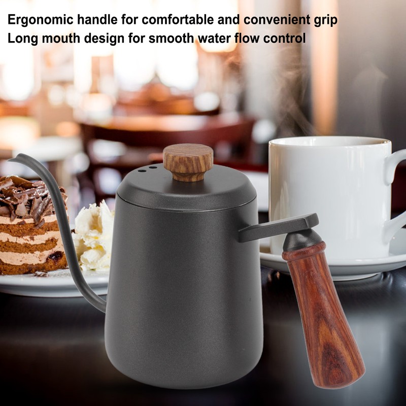 Stainless Steel Coffee Hand Pot with Wooden Handle Long Mouth