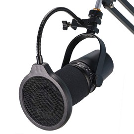 SUNMON Mic Pop Filter For Shure MV7, Seiren Mini Microphone, 4 Inch 3 Layers Metal Pop Filter for Mic with Flexible 360°Gooseneck Clip