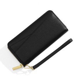 LEXXTON Women's Purse RFID Protection Large and Long Format Purse Women, Zip Wallet with Multiple Card Slots, Removable Hand Strap, black, Classic, modern