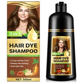 QAJCCXM 3-in-1 Instant Gray Coverage Shampoo 500ML - 3 in 1 Herbal Hair Dye Shampoo for Women & Men, Semi-Permanent Color with Argan Oil for 100% Gray Hair Coverage, Lasts 30 Days(Dark Brown)