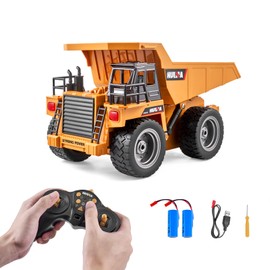 VEVOR RC Dump Truck Toy, 9-Channel 1:18 Scale, Remote Control Dump Truck RC Construction Vehicle Truck Toy with Metal Cabin & Light, 2 Rechargeable Batteries for Toddlers Kids Boys and Girls Age 8+