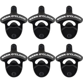 HAIICEN Wall Mounted Bottle Opener Black White, BEER O'CLOCK Mounted Beer Bottle Cap Opener for Bar Cooler Poolside (6 PCS)