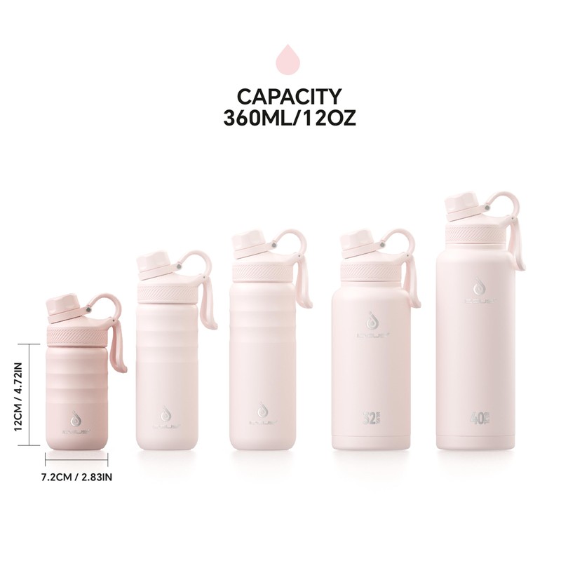 IDEUS Vacuum Insulated Water Bottle, 12 oz Stainless Steel Water