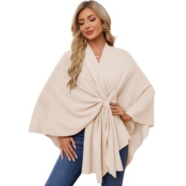 PULI Women's Elegant Shawl Wraps Soft Open Front Poncho Sweater for Spring Fall Winter beige