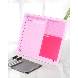 HAYVAN 12"x10" Acrylic Pink Dry Erase Board - Tabletop Whiteboard with 2 Markers, 2 Metal Stands & 1 Cleaning Cloth, 4mm Thick to-Do List Memo Board for Office, Home, School