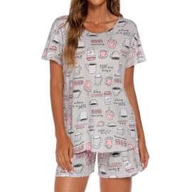 ENJOYNIGHT Womens Pajama Shorts Sets Cotton Pjs Summer Cute Sleepwear with Pockets (X-Large, Grey Cup)