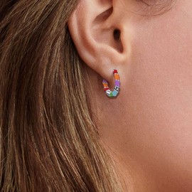 KEQ 925 Sterling Silver Huggie Hoop Earrings for Women Teens-Tiny Small Cartilage Hoop Earring 925 Sterling Silver Small Hoop, 0.59in, Sterling Silver, Zircon