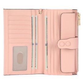 SENDEFN Women's RFID Blocking Large Purse, Women's Purse, Large Many Compartments with Card Holder, Zip Coin Pocket and Removable Wrist Strap, pink, Modern