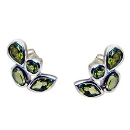 Riyo Gemstones Women Peridot Bold Silver Jewellery Spring Hoop Earrings Green N½, Silver, Peridot