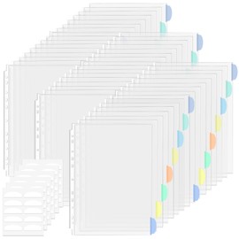 Vakki Vakki Klarsichtfolien A4 mit Bunter Index Kann als Trennblätter für Ordner A4, 48 Stück Prospekthüllen A4, Oben Offen Klarsichthüllen A4 für Register DIN A4 und Ordner Trennblätter