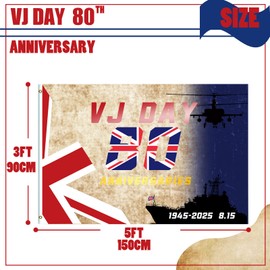 5x3Ft VJ Day Flags Large,15th August VJ Day 80th Anniversary Decorations Flags 2025,Big Union Jack VJ-Day Bunting Banner Celebration Memorabilia Flag for WW2 1945-2025 80 Years Victory over Japan Day