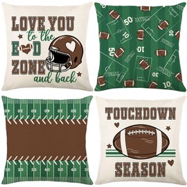 Football Pillow Covers 18x18 Set of 4,Fall Linen Pillow Covers for Couch Bed Livingroom Vintage Football Room Decor for Boys Girls Sports Fans Party Decorations Rugby Gifts